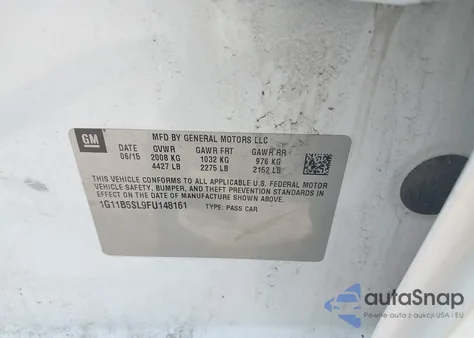 2015 Chevrolet Malibu Ls из США, поврежденный, VIN 1G11B5SL9FU148161